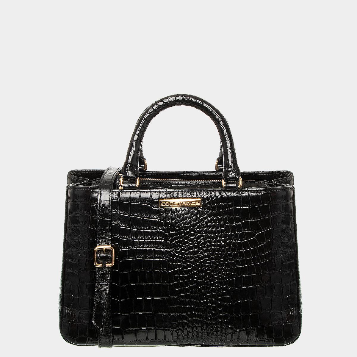 Bolsa Couro Preto Croco
