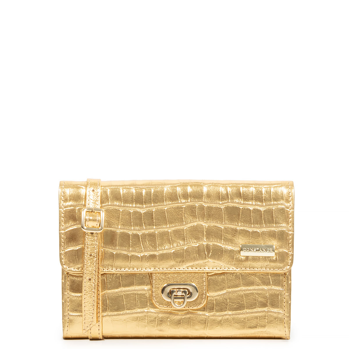 Bolsa Carteira Dourada Croco