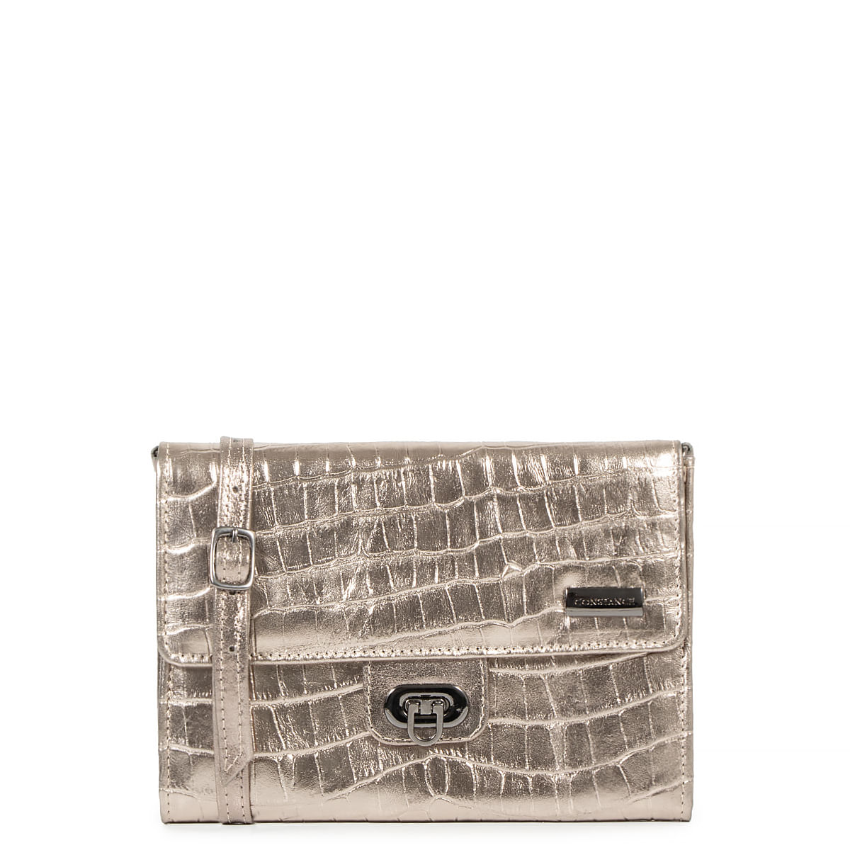 Bolsa Carteira Prata Croco