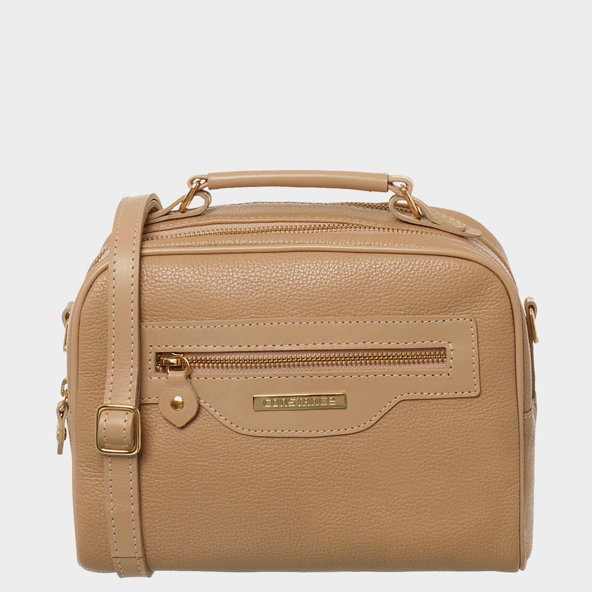 Bolsa Tiracolo Couro Tan Zíper Frontal