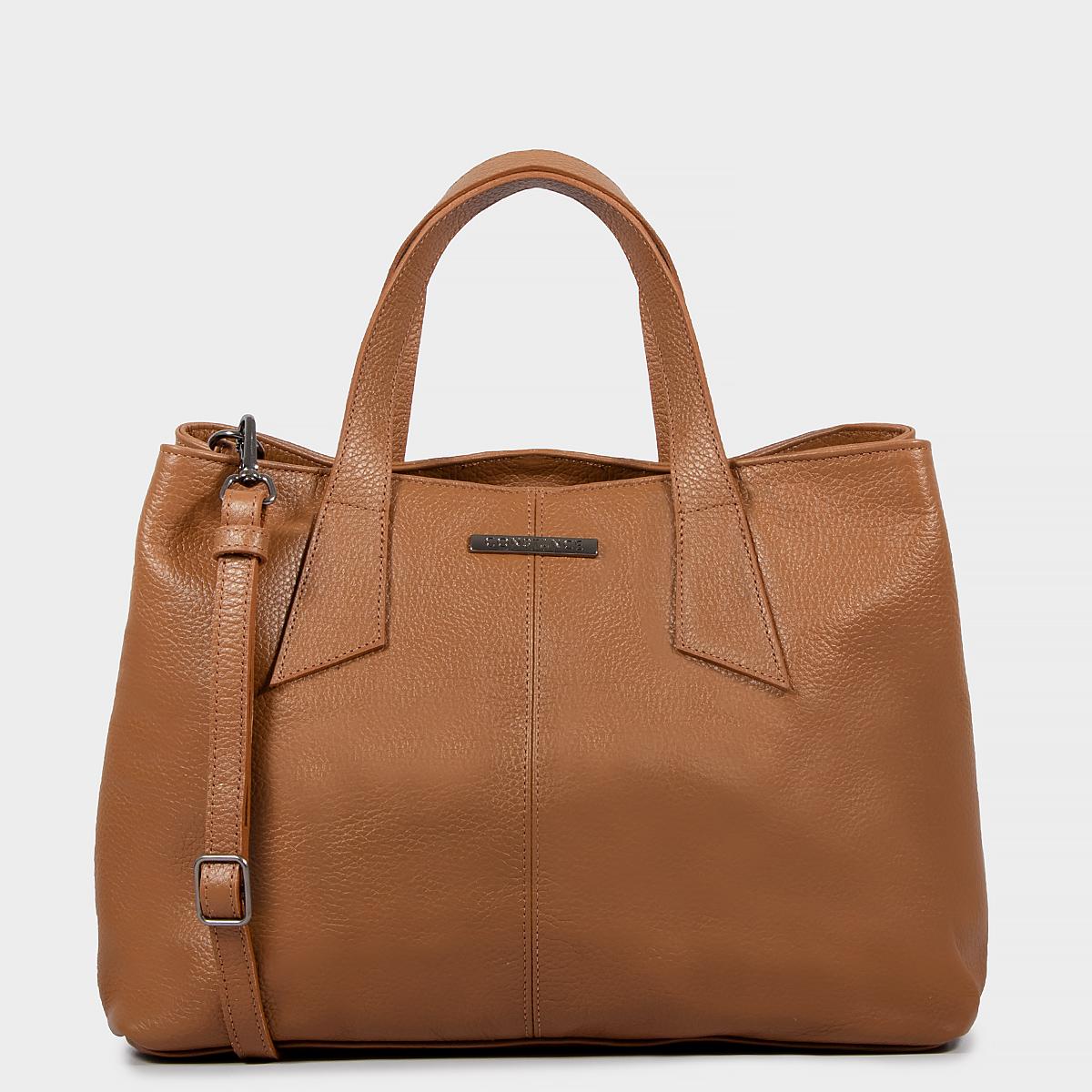 Bolsa Tote Caramelo Couro Alça Geométrica