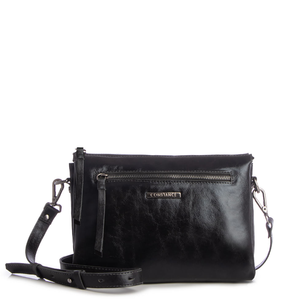Bolsa Couro Preto Transversal