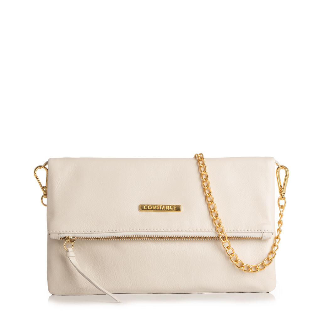 Bolsa Couro Envelope Off White Alça Corrente