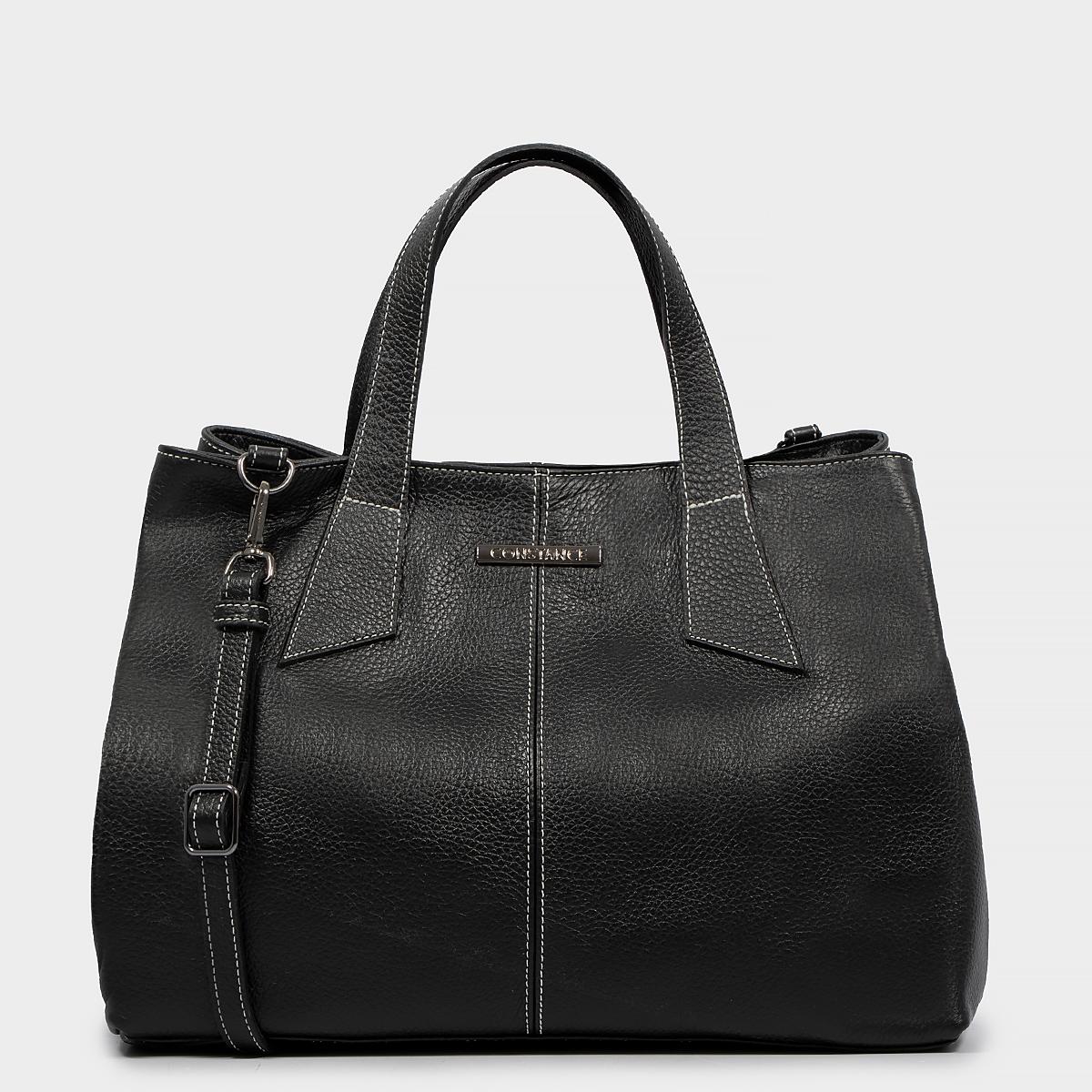 Bolsa Tote Preta Couro Alça Geométrica