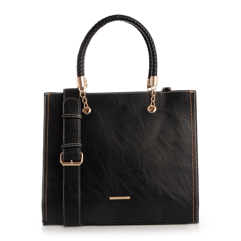 Bolsa Satchel Preta Alça de Tressê