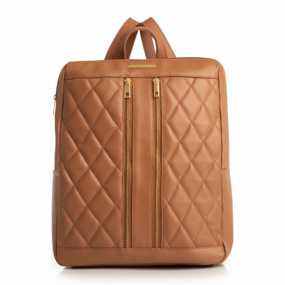 Mochila Couro Caramelo Matelassê