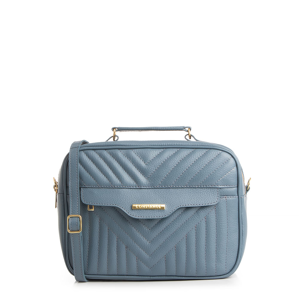 Bolsa Baú Couro Azul Matelassê