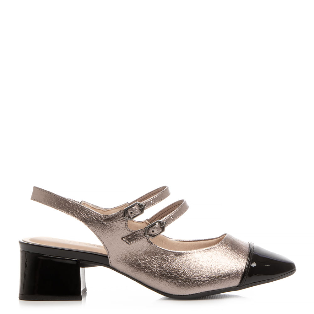 Scarpin Slingback Comfort Prata Velho Texturizado