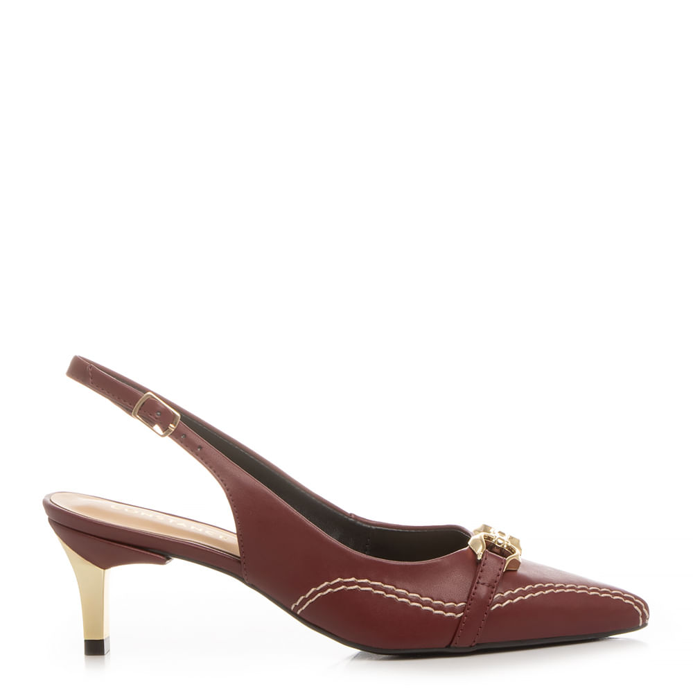 Scarpin Aberto Burgundy Pesponto