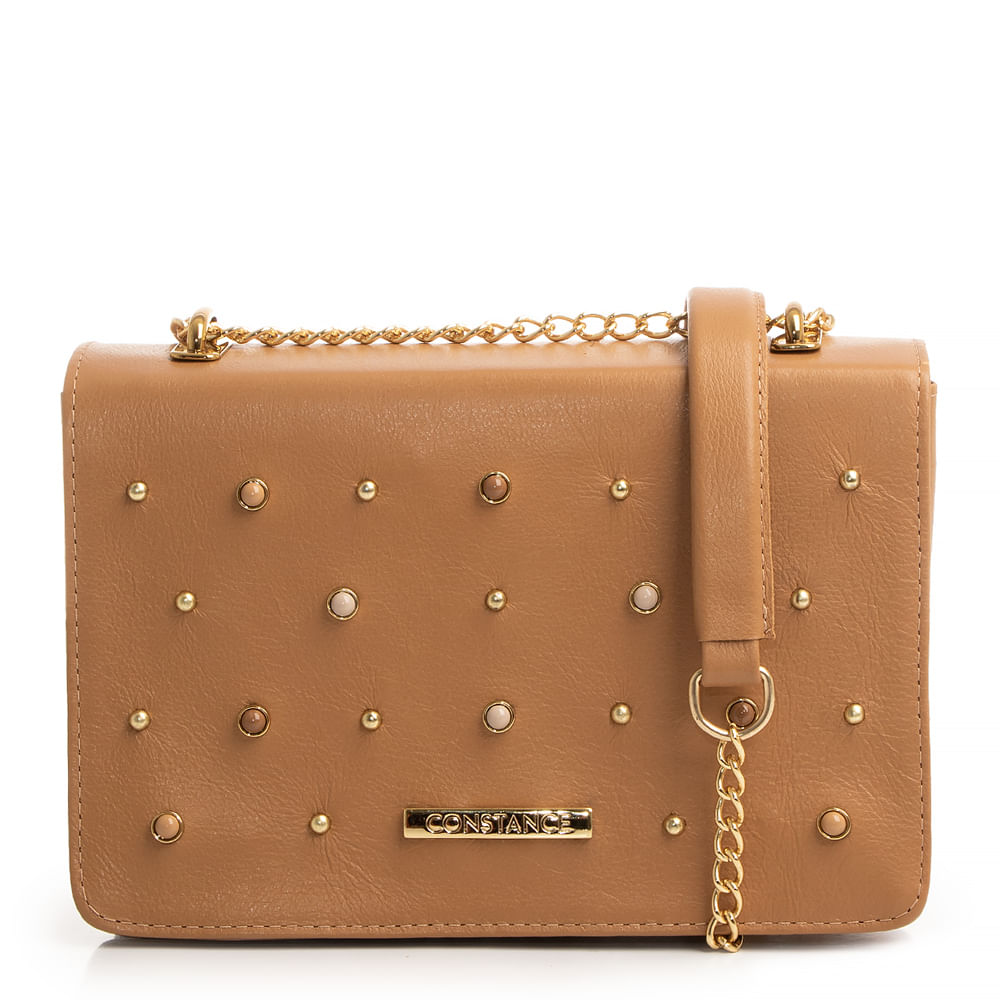 Bolsa Caramelo Couro Tiracolo Enfeites