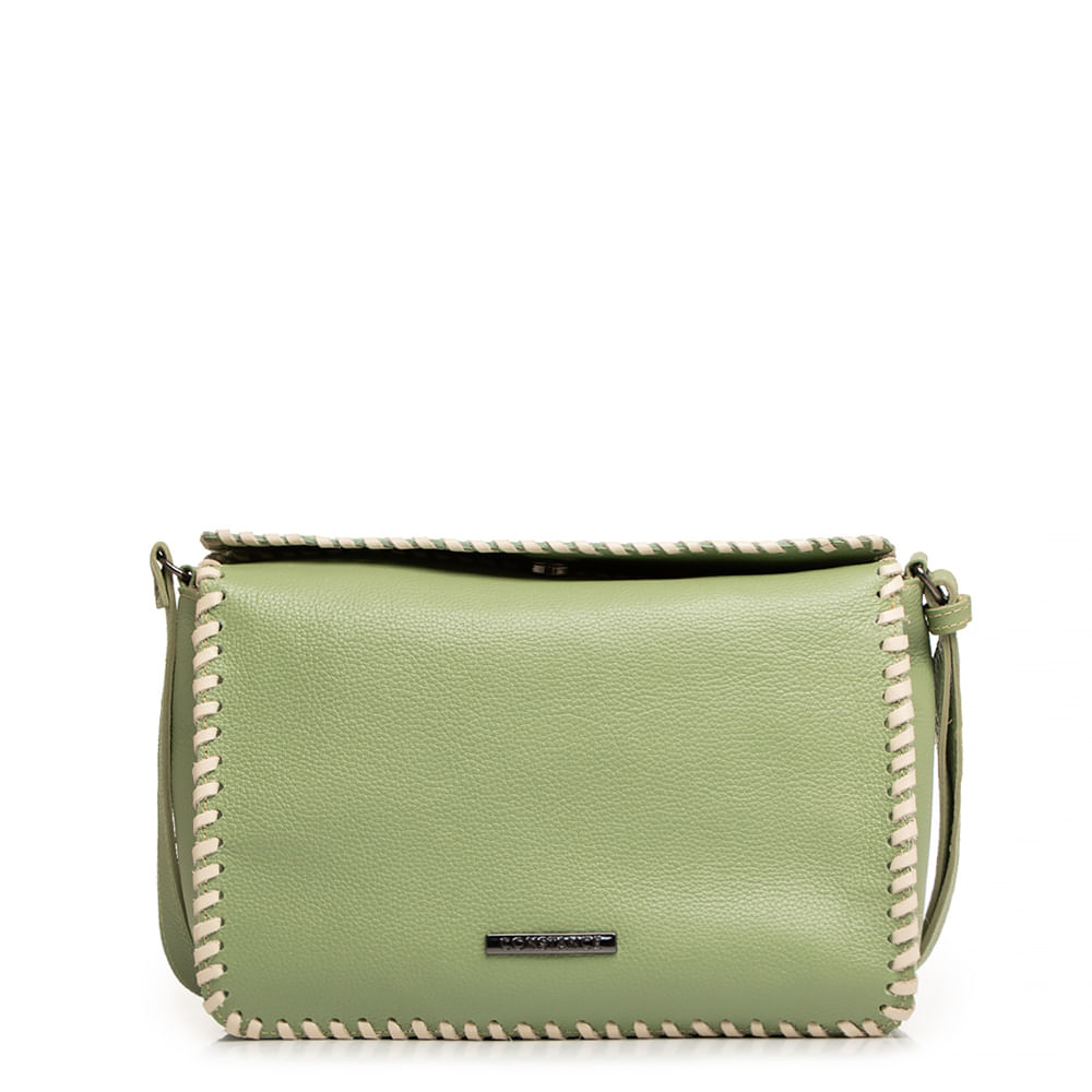 Bolsa Verde Couro Pesponto Tiracolo