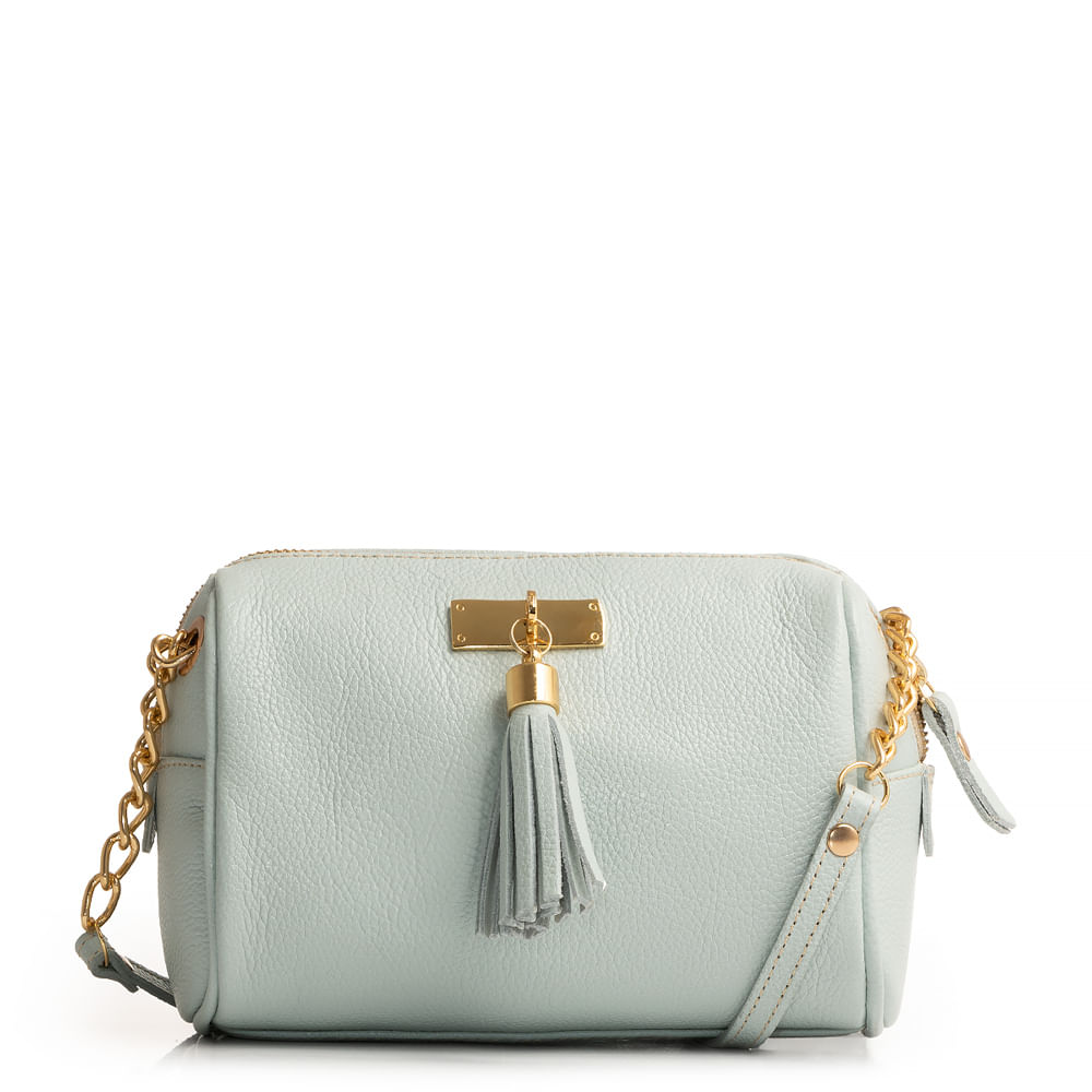 Bolsa Couro Azul Claro e Tiracolo