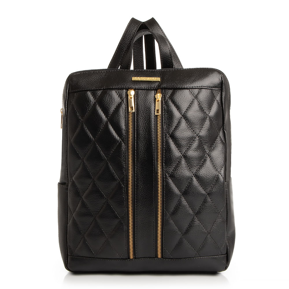Mochila Couro Preto Matelassê