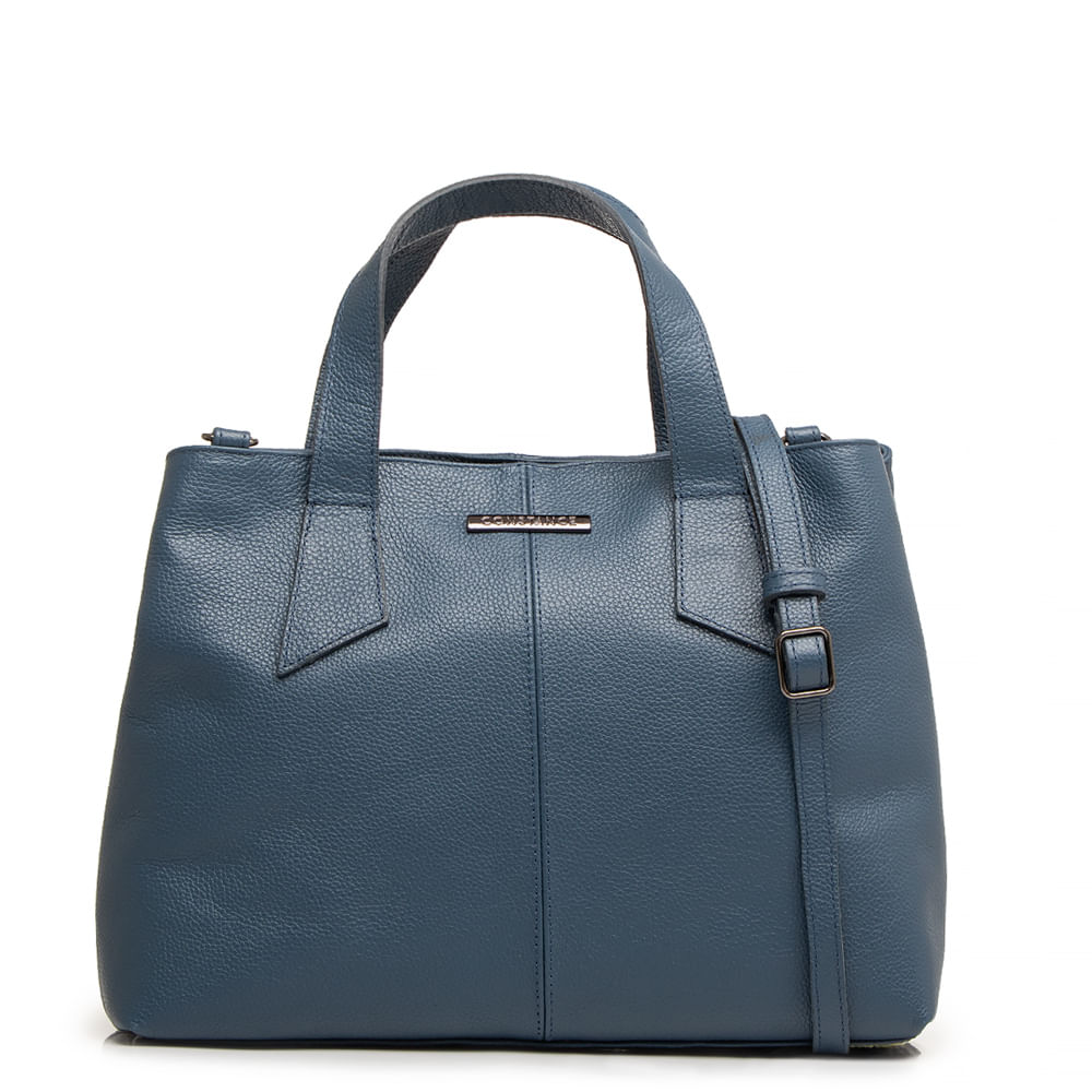Bolsa Tote Azul Couro Alça Geométrica