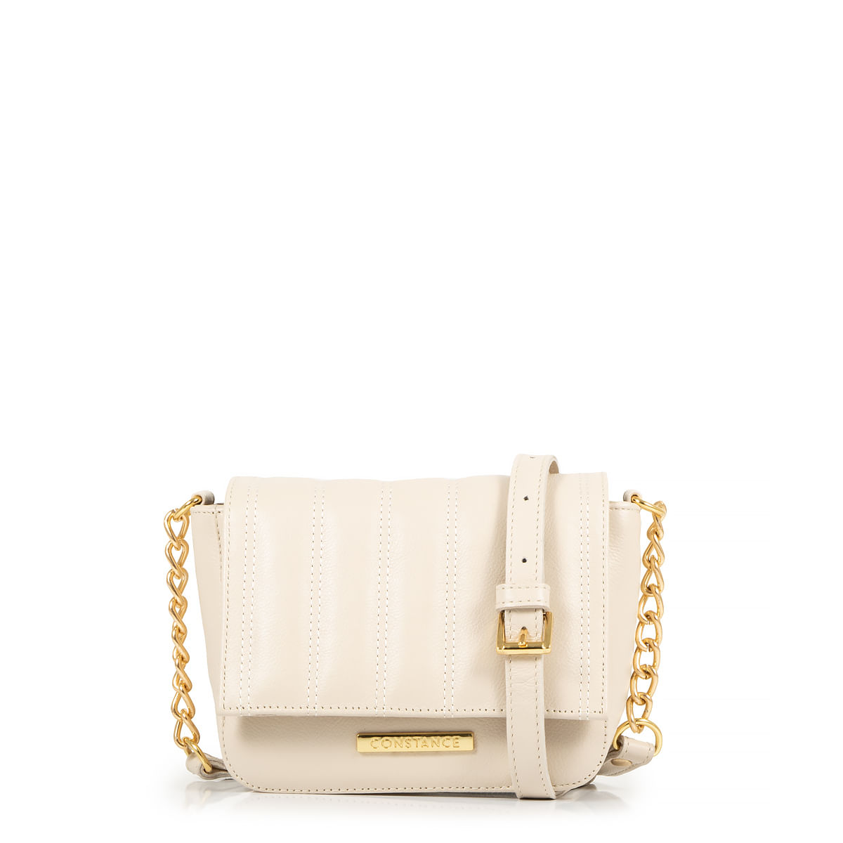 Bolsa Couro Tiracolo Off White Pespontado