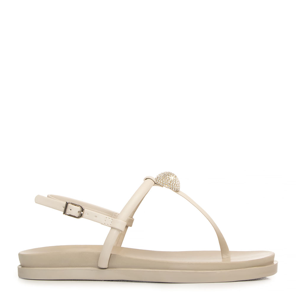 Rasteira Off White Enfeite Strass
