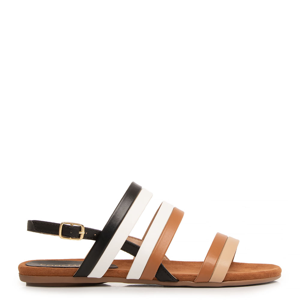 Rasteira Caramelo Comfort Tiras Multicoloridas