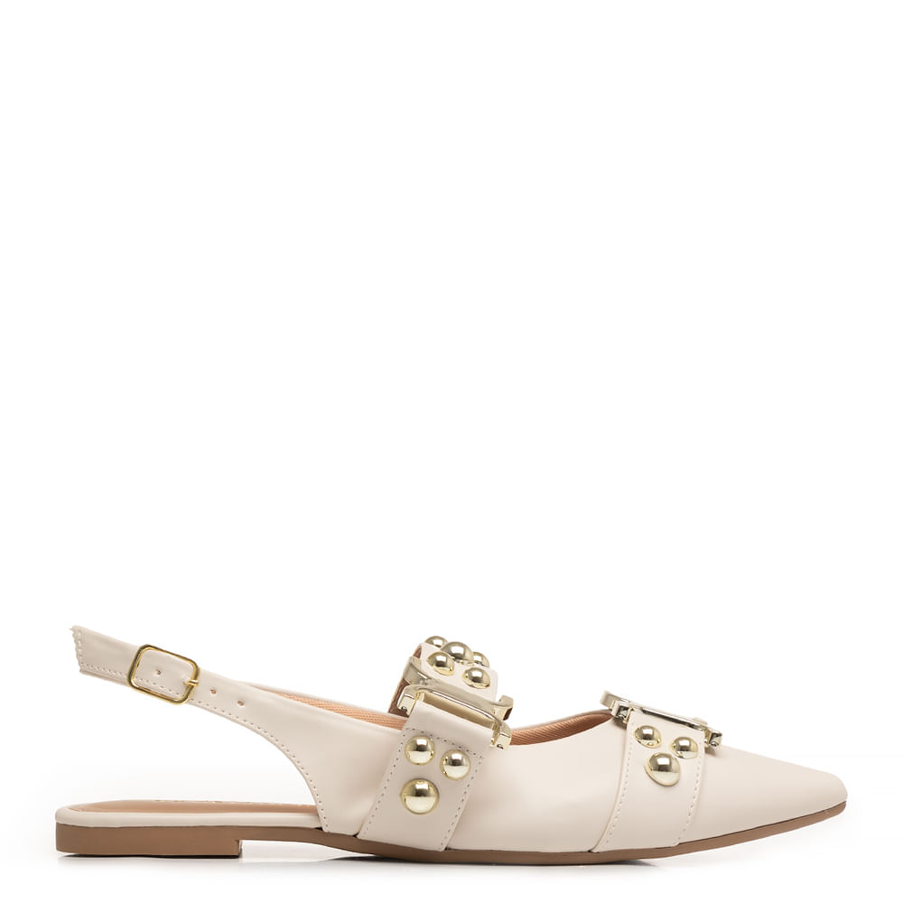 Sapatilha Off White Enfeites Metalizados