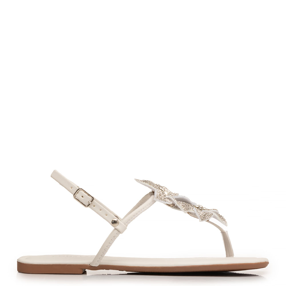 Rasteira Off White Flor Strass