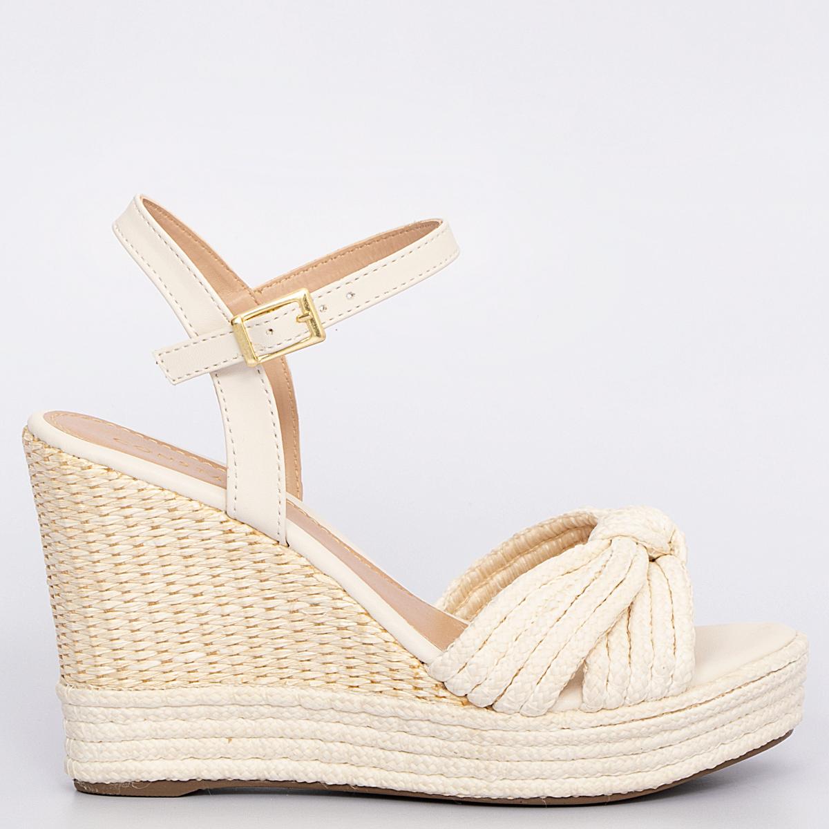 Sandália Anabela Off White Nó