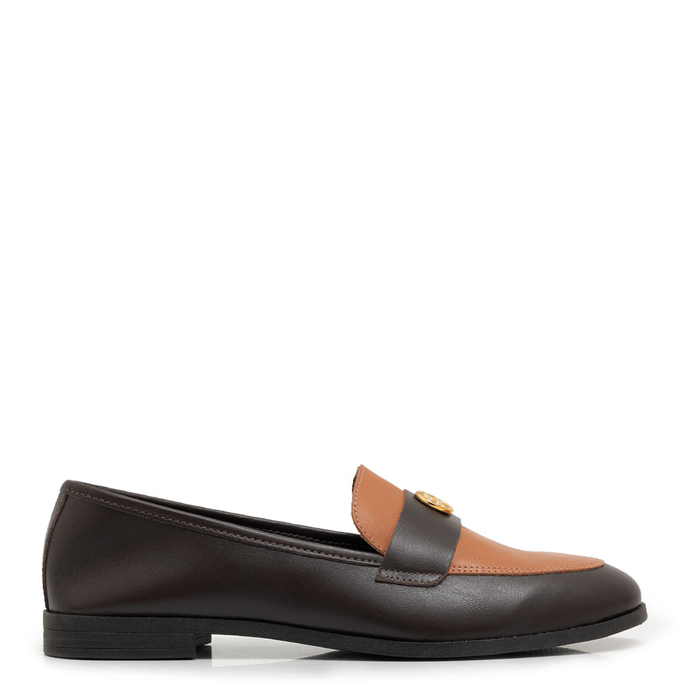 Mocassim Café Bicolor Couro