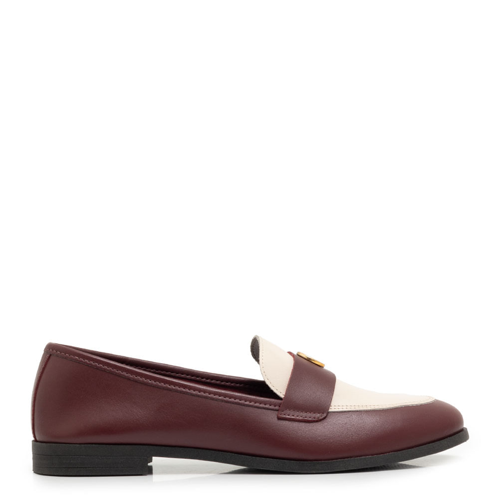 Mocassim Vinho Bicolor Couro