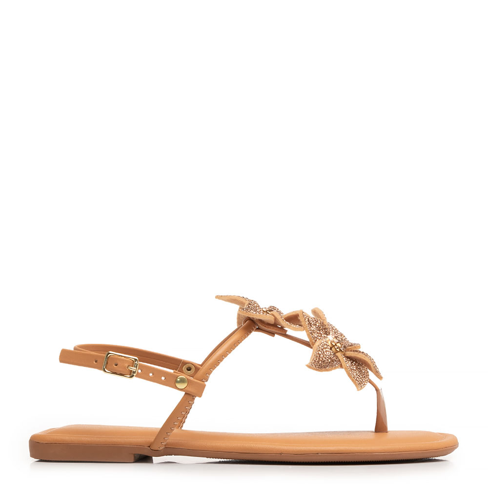 Rasteira Caramelo Flor Strass