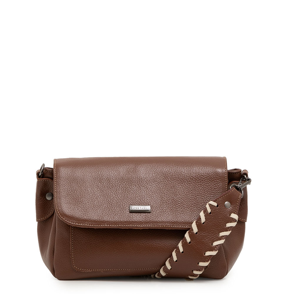 Bolsa De Ombro Couro Pesponto Marrom