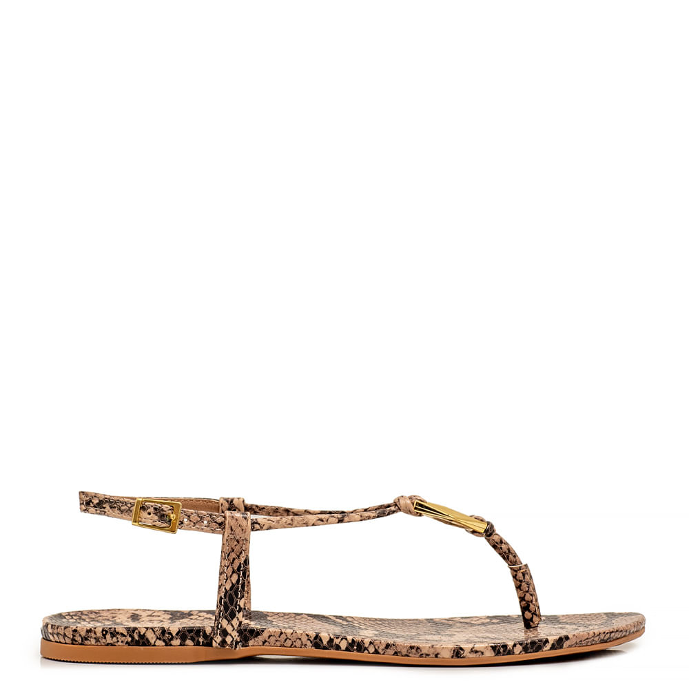 Rasteira Animal Print Enfeites Nude