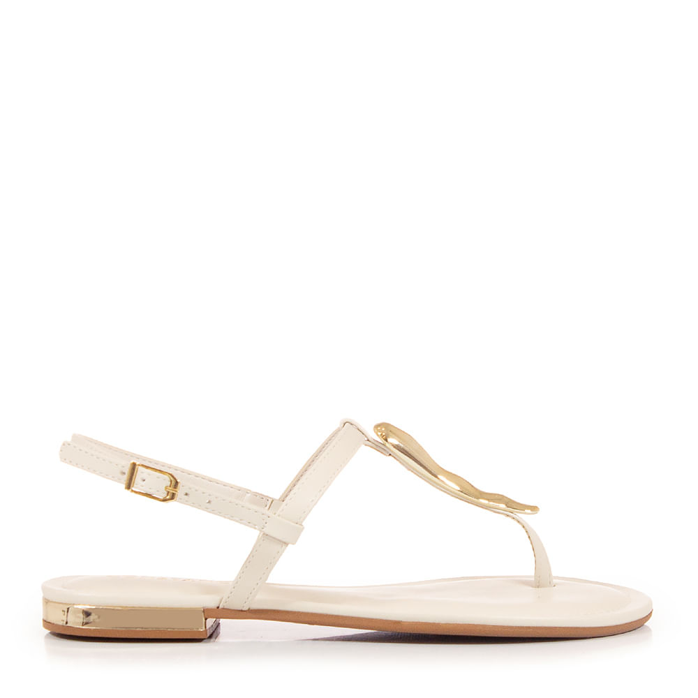 Rasteira Off White Enfeites Dourados