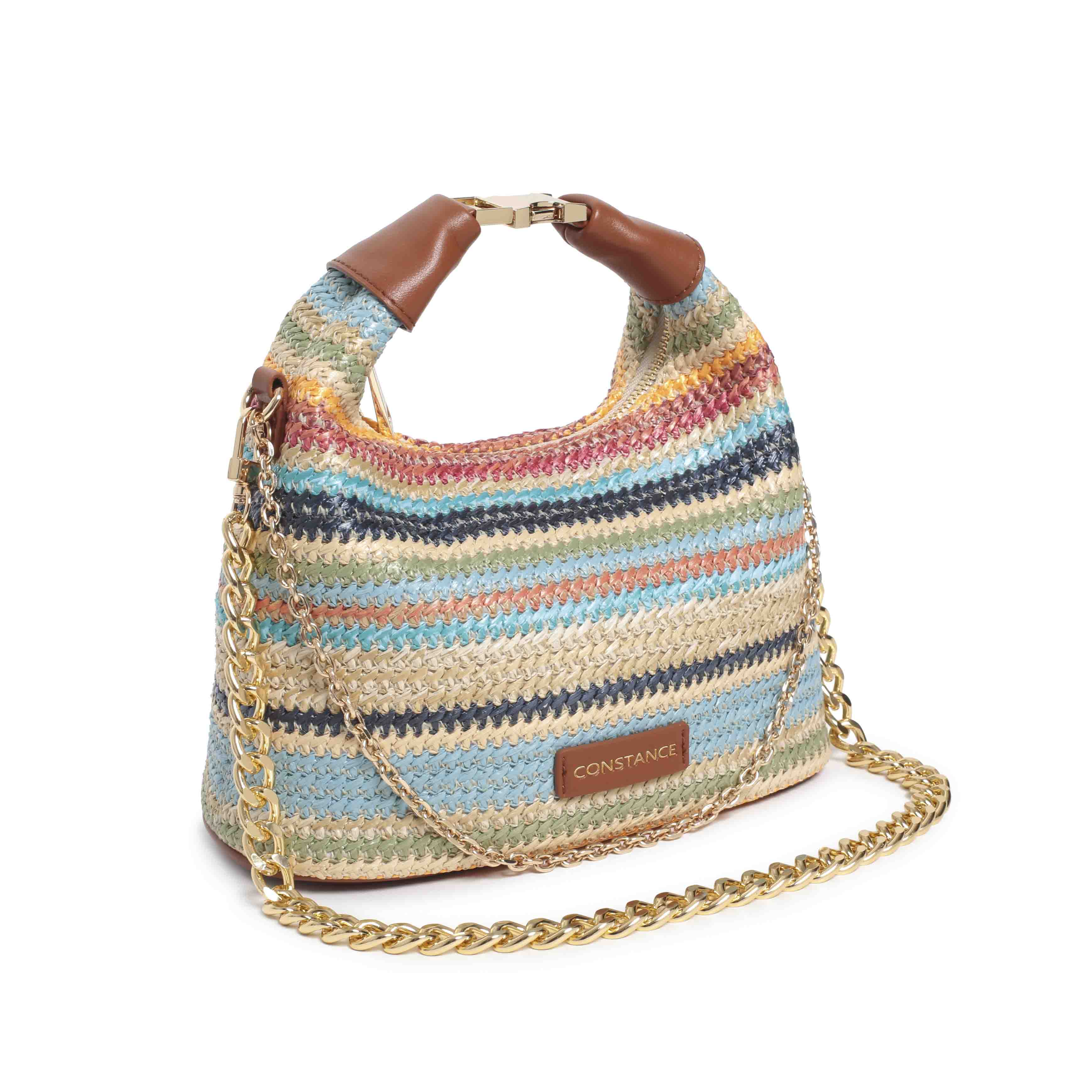 Bolsa Tiracolo Colorida Palha Listrada Media