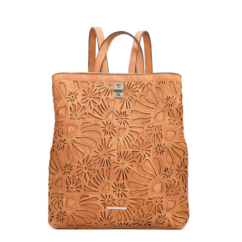 Mochila Caramelo Padrão Floral Grande