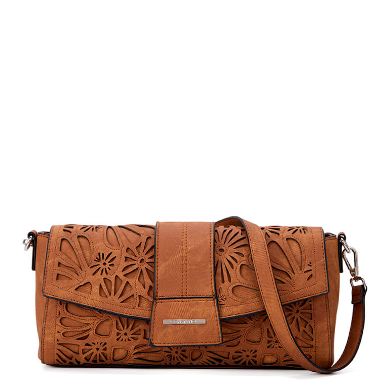 Bolsa de Ombro Caramelo Padrão Floral Média