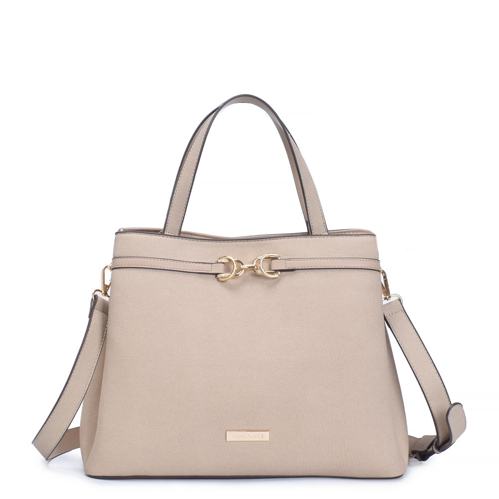 Bolsa Satchel Enfeites Bridão Bege