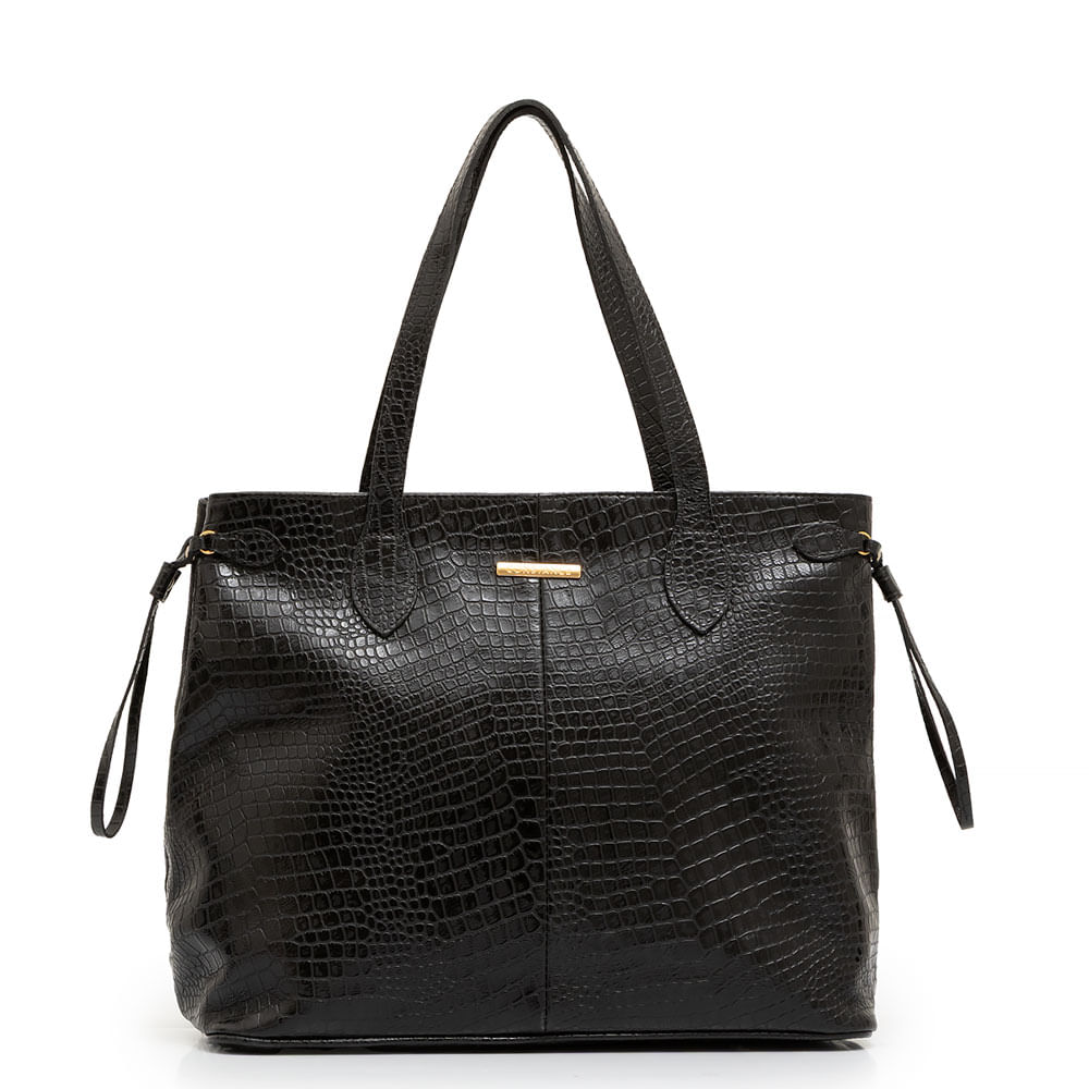 Bolsa Shopping Couro Croco Preta