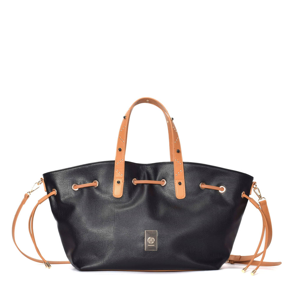 Bolsa Saco Bicolor Enfeites Preta