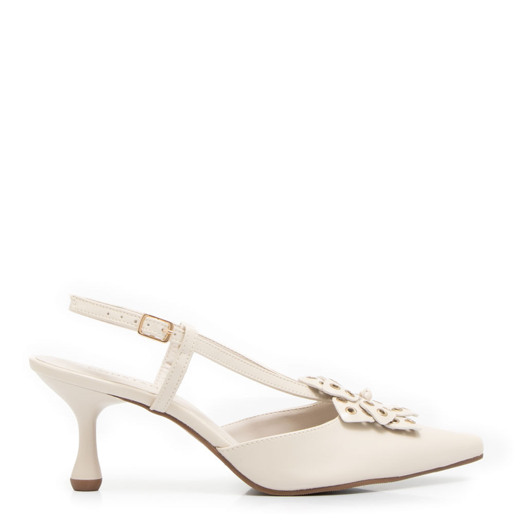 Scarpin Off White Flor Ilhós
