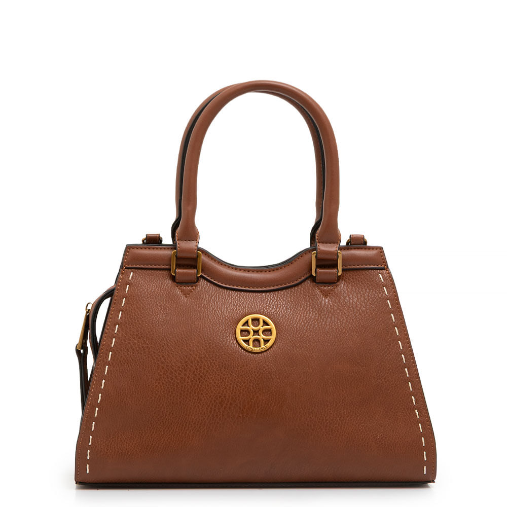 Bolsa Tote Pesponto Bordado Marrom