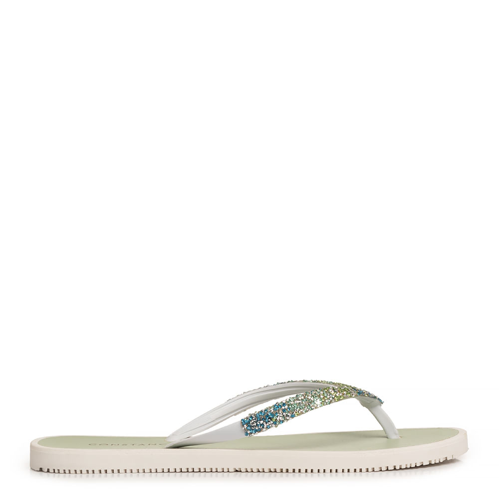 Chinelo Verde Strass Multicolor