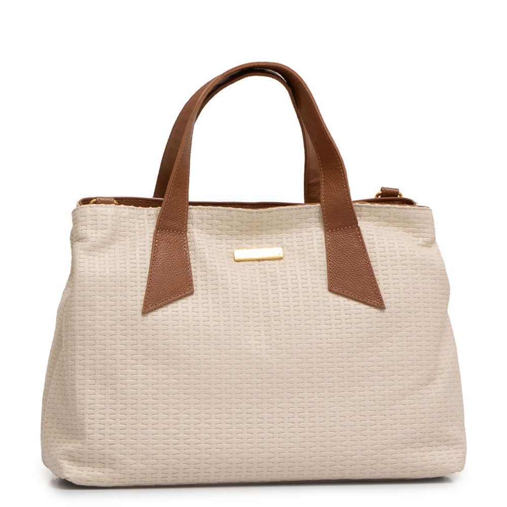 Bolsa Tote Bicolor Off White Couro Alça Geométrica