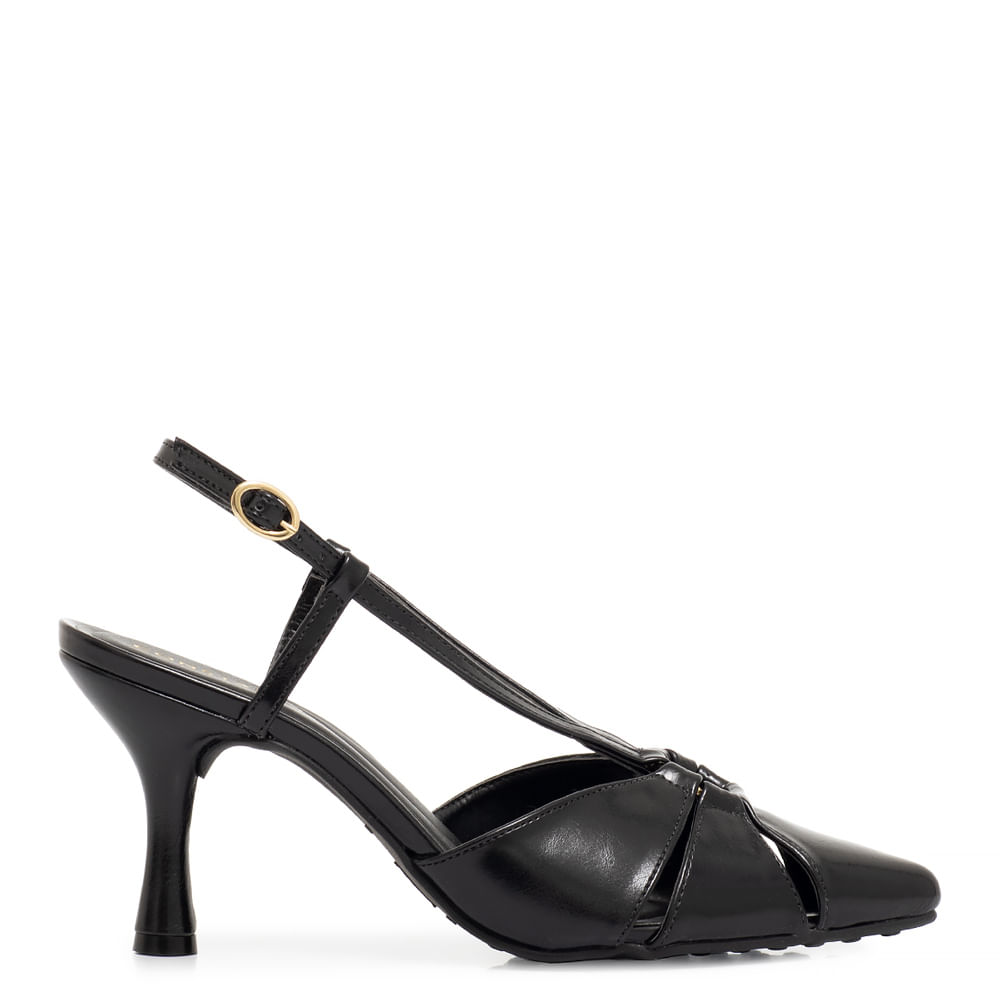Scarpin Slingback Preto Recortes