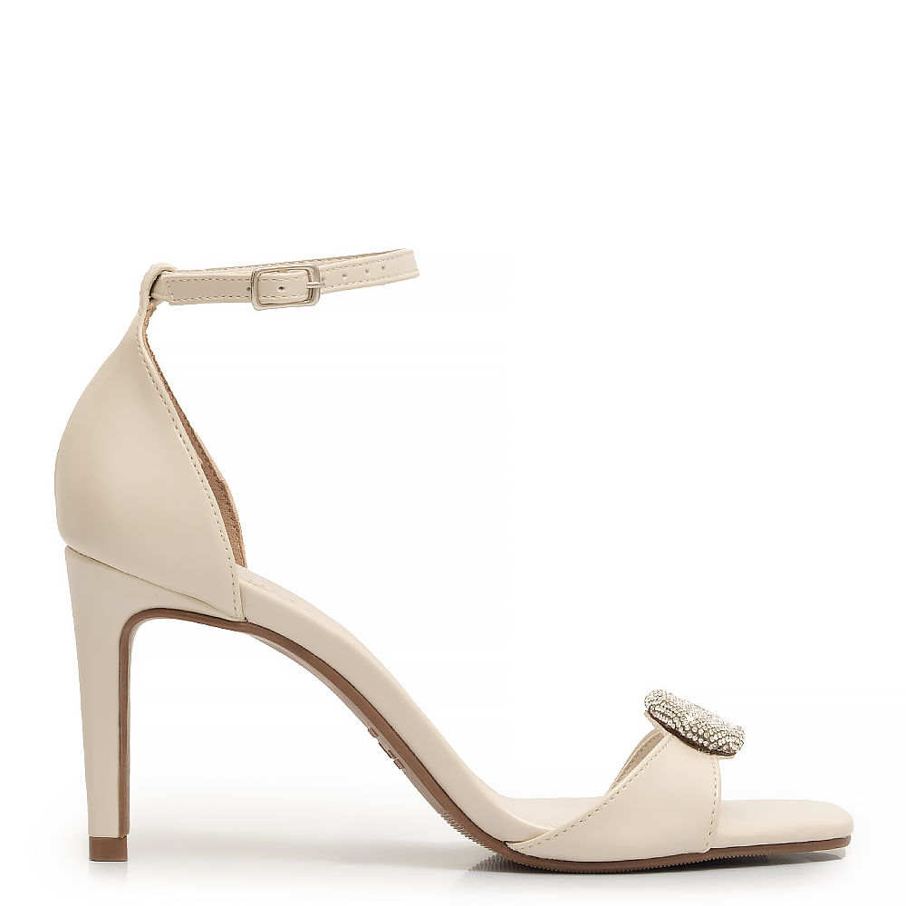 Sandália Off White Festa Botão Strass
