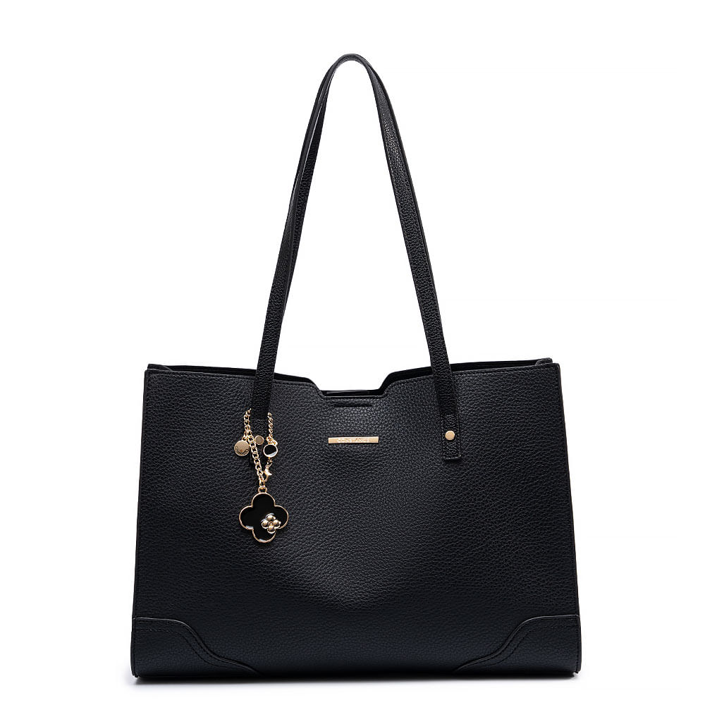 Bolsa Shopping Chaveiro Flor Preta