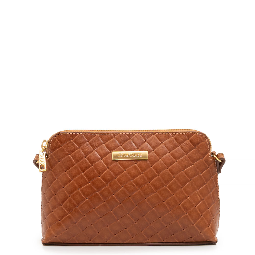 Bolsa Pequena Couro Tramado Caramelo