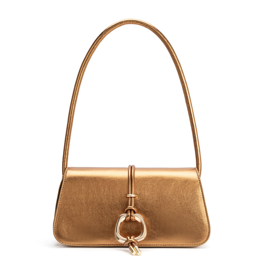 Bolsa Baguete Enfeite Bronze