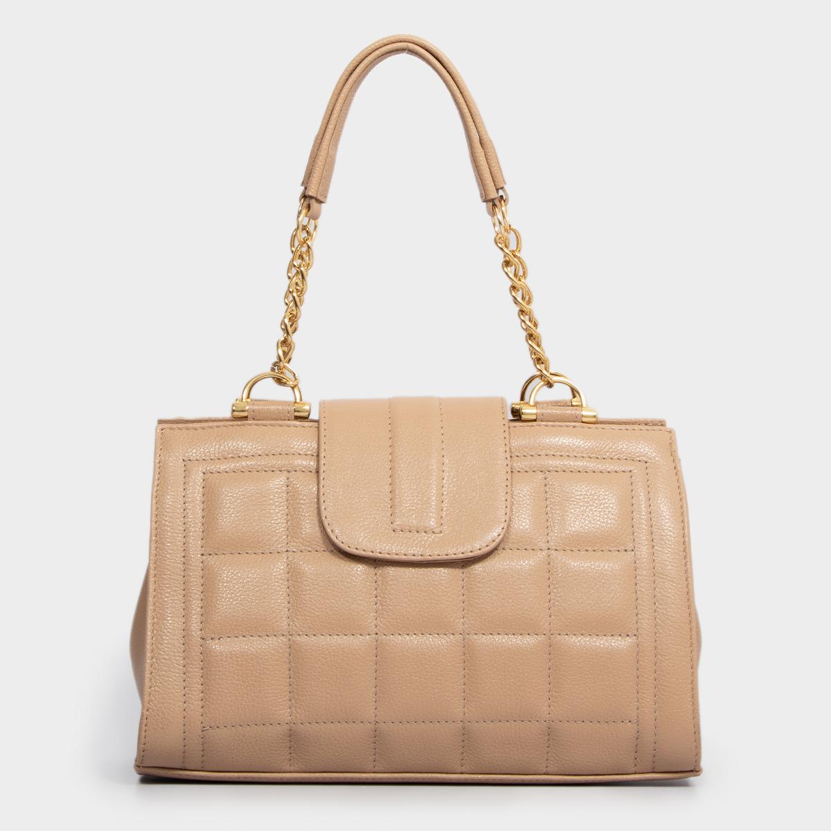 Bolsa Transversal Couro Nude Matelassê Corrente
