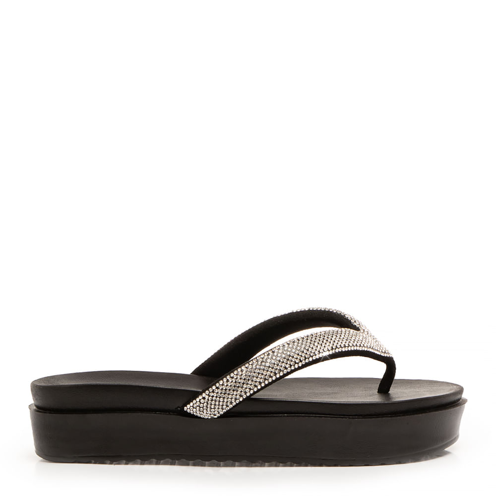 Chinelo Preto Flatform Strass