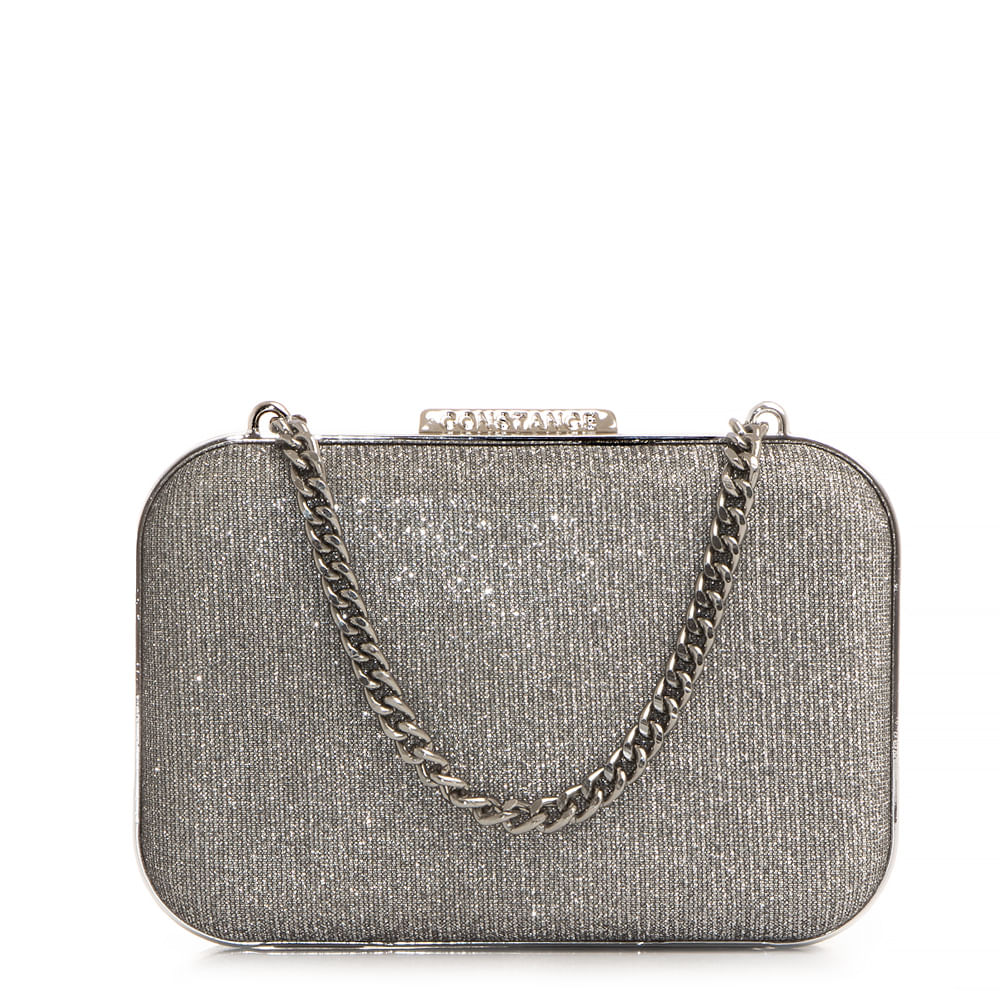 Clutch Prata Lurex Alça Corrente