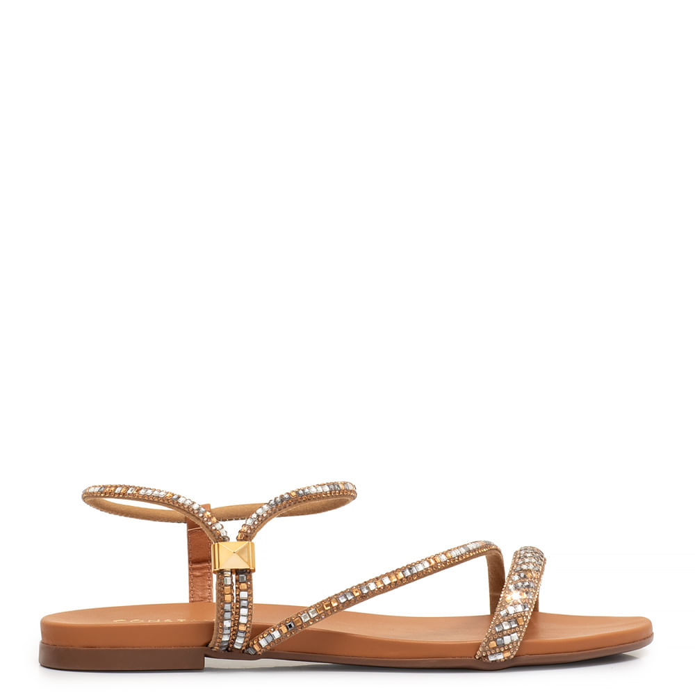 Rasteira Caramelo Tiras Strass