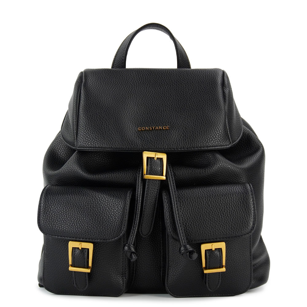 Mochila Bolsos Frontais Fivelas Preta